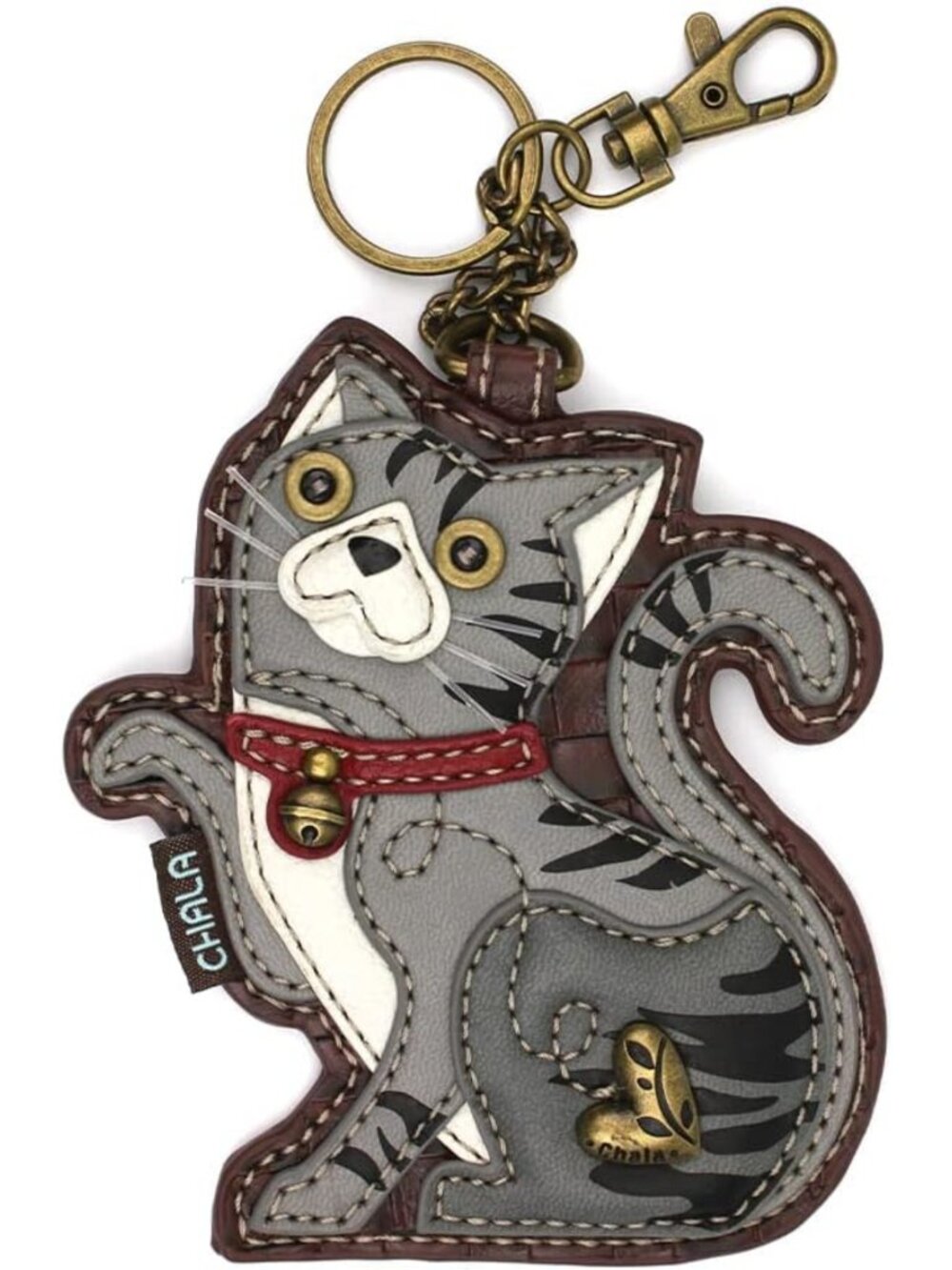 Cute Cat Key Fob & Coin Purse Accessory - Tabby Cat Design - Gray Color